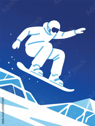 Jumping Snowboard Nature Illustrator Artwork Design Template Poster
