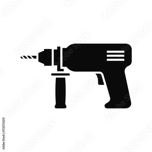 Black silhouette of a cordless electric drill with drill bit active vector