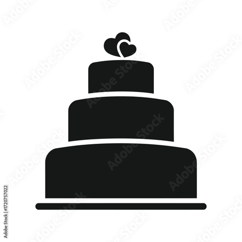 Elegant wedding cake silhouette icon celebration love dessert romantic event symbol vector