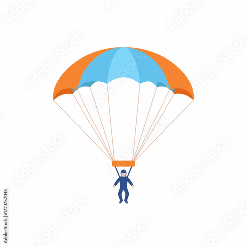 Flat Design Parachute and Skydiver Illustration with Colorful Canopy Isolated