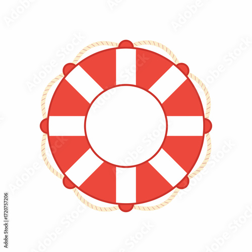 Flat Style Nautical Lifebuoy Red and White Emergency Equipment Illustration