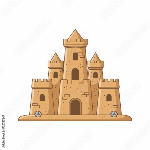 Simple Line Art Sandcastle on the Beach Illustration Summer Holiday Icon