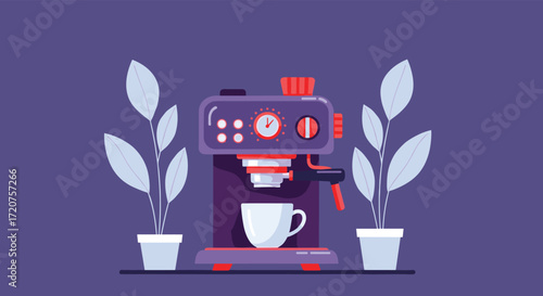 A vintage style espresso machine brews a fresh cup of coffee.