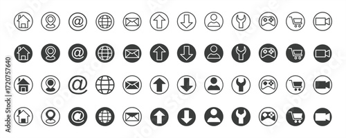A versatile web icon set for computer software and mobile applications, featuring essential user interface symbols