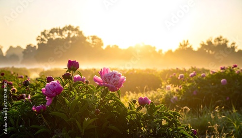Fototapeta Naklejka Na Ścianę i Meble -  Sunrise peonies in a field