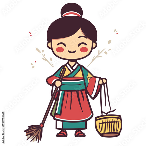 spring cleaning, new year, vector, transparent background, festival, asia, cleanliness, culture, cleaner, cleaning, work, housework, clean, worker, job, home, working