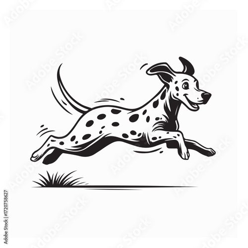 Playful Dalmatian Puppy Running with Cheerful and Bright Expression Vector