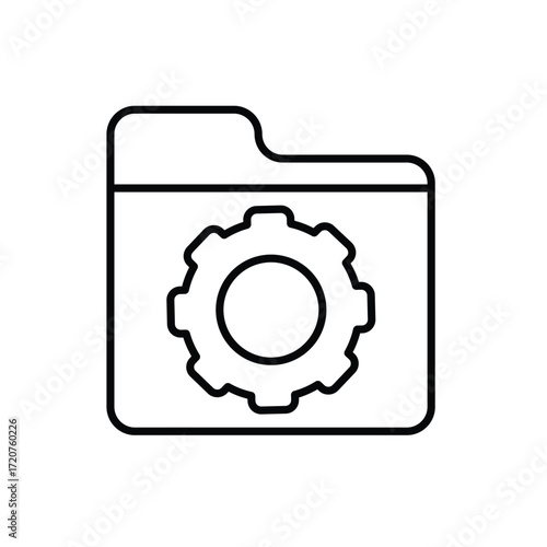 Project management icon. Management. Folder symbol with gear in the center. manager, success. outline design style.