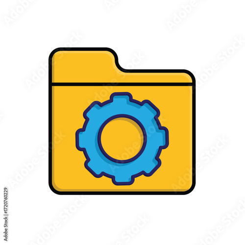Project management icon. Management. Folder symbol with gear in the center. manager, success. Isometric design style.