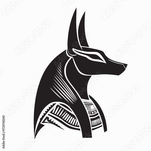 Mythical Anubis God Head Logo in Vintage Egyptian Vector Illustration