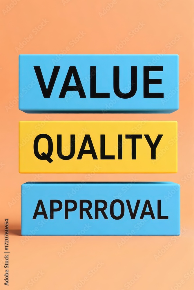 Fototapeta premium Business value quality approval blocks on orange background graphic design concept minimalist environment