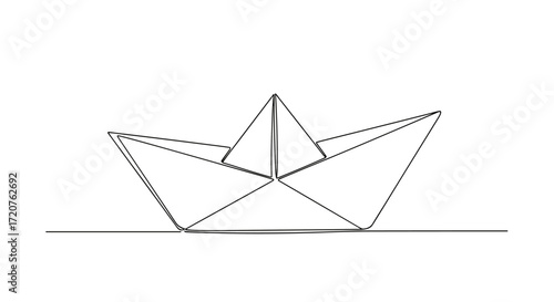 A simple outline drawing of a paper boat floating on a line.