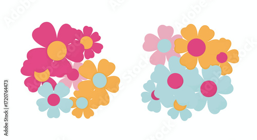 Vibrant Floral Arrangement Illustration Featuring Colorful Flowers and Bold Shapes