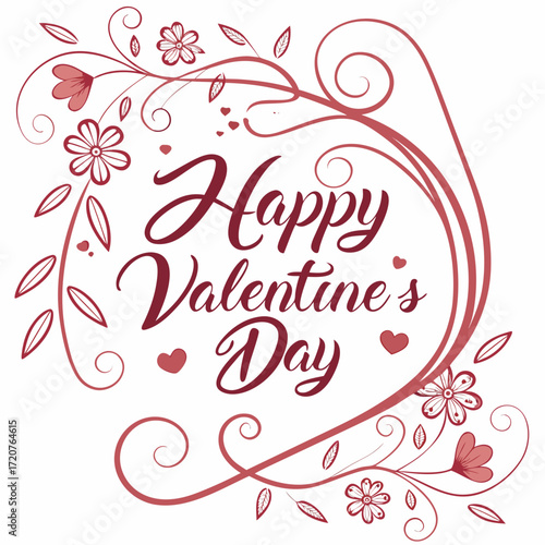 Happy valentines day greeting card with floral ornament