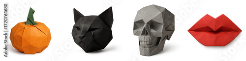 Origami Halloween Set Isolated on White Background – Creative Paper Art for Festive Decor

