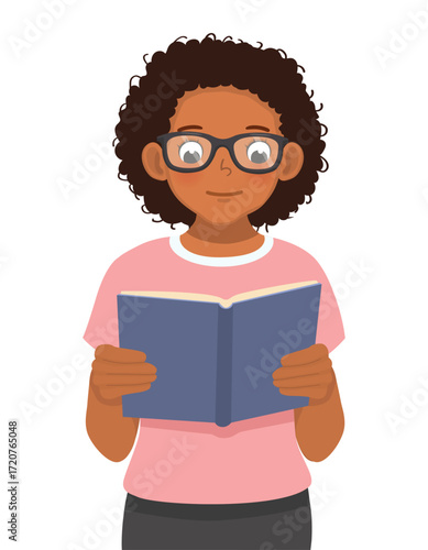 African woman reading book novel holding on her hands
