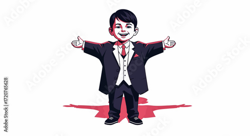 Illustration of a businessman standing with arms outstretched in a gesture of approval or celebration