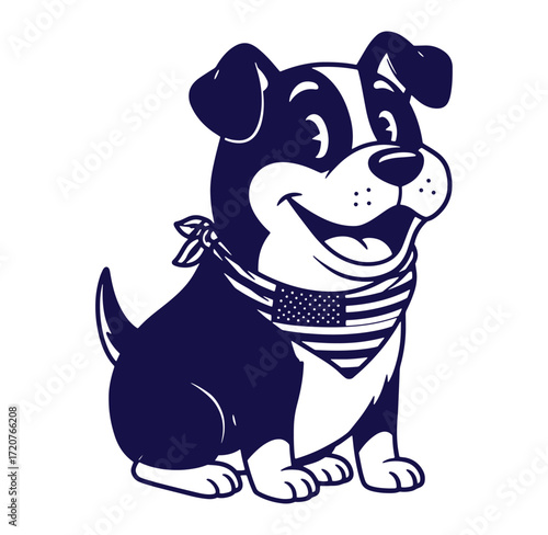 Cute patriotic dog cartoon wearing an american flag bandana in vector style