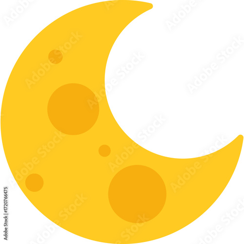Yellow crescent moon with craters, night sky symbol illustration perfect for sleep or dreamy themes.

