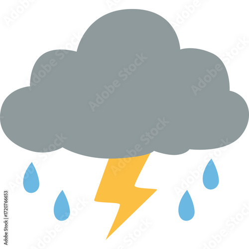 Gray cloud with lightning and rain, weather icon illustration ideal for storm or weather themes.

