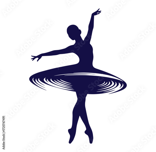 Elegant silhouette of a ballerina performing a graceful ballet dance in a navy blue outfit