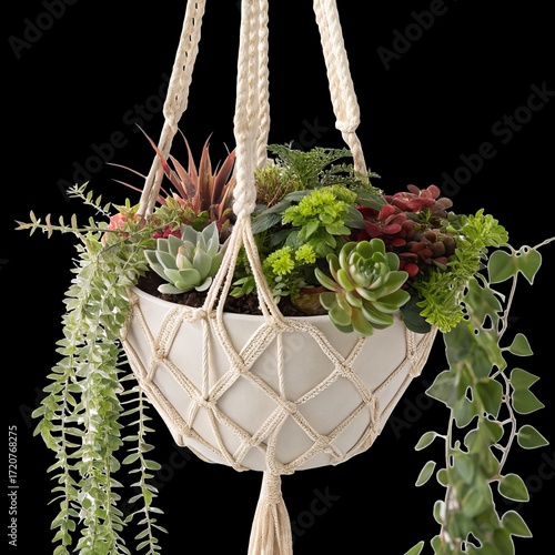 Hanging macrame planter with succulents and trailing plants home decor gardening ideas