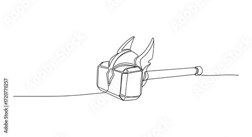 Cartoonish fantasy hammer with wings in simple line art style  