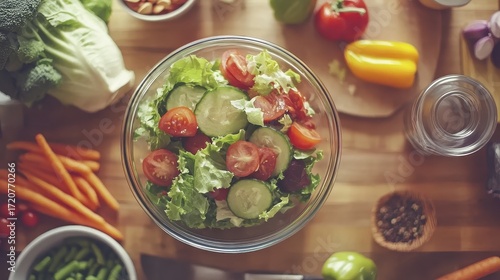 Fresh and Colorful Vegetable Salad with Natural Ingredients Ready to Serve