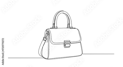 Line art illustration of a stylish handbag with handle and flap  