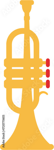 Flat Design Yellow Trumpet Wind Instrument Brass Band Musical Item