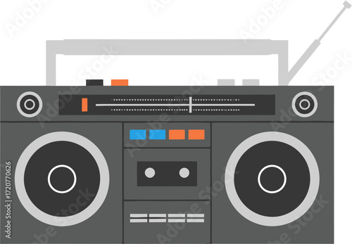 Retro Flat Design Boombox with Cassette Player and Antenna Illustration