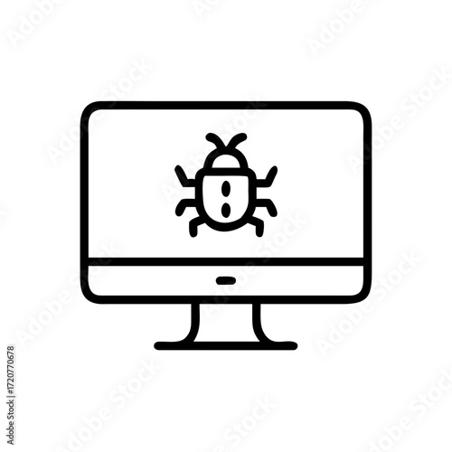 Desktop Monitor With Bug Fixing Icon For Web And Graphic Design