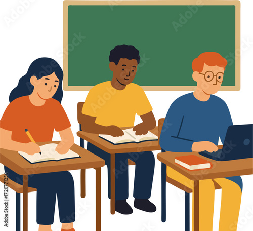 students studying in classroom flat design vector isolated
