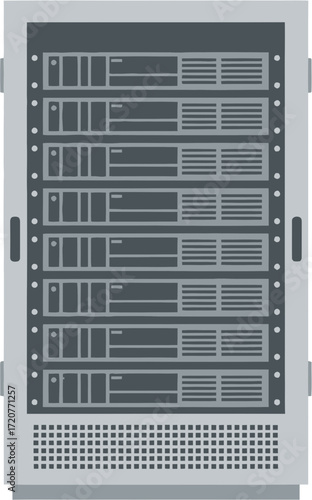 Flat Design Server Rack with Multiple Servers Illustration for Network Infrastructure