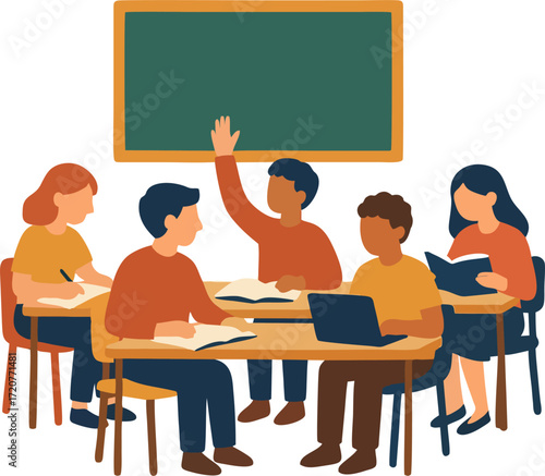 students studying in classroom flat design vector isolated
