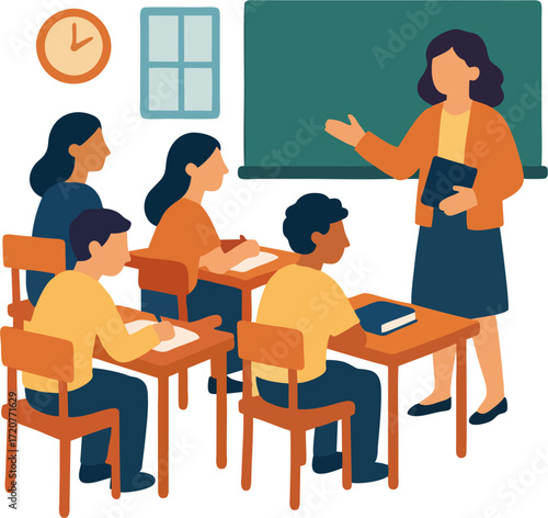students studying in classroom flat design vector isolated