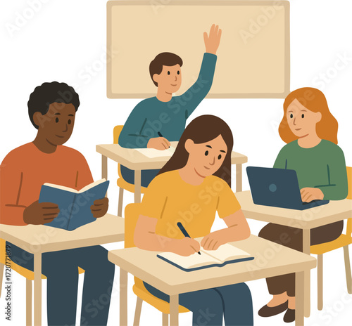students studying in classroom flat design vector isolated