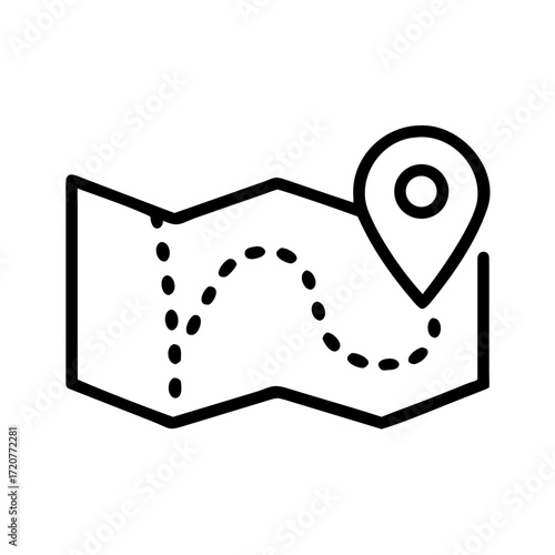 Map Location Folded With Dotted Route Path Icon For Web And Graphic Design