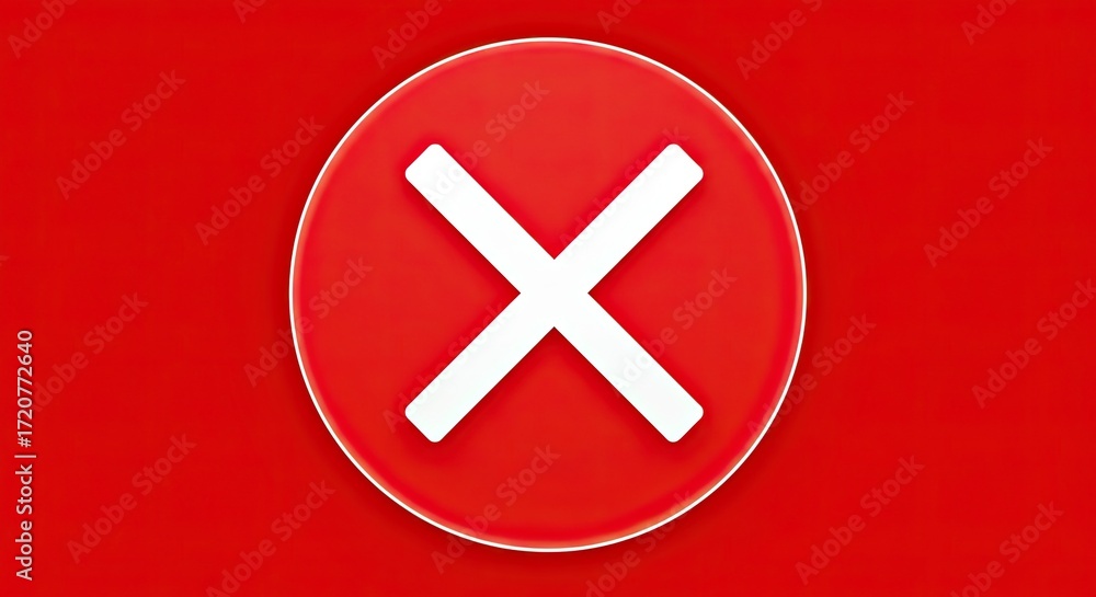 Fototapeta premium A glossy red circular icon featuring a bold white X, representing error, cancellation, or a negative choice.