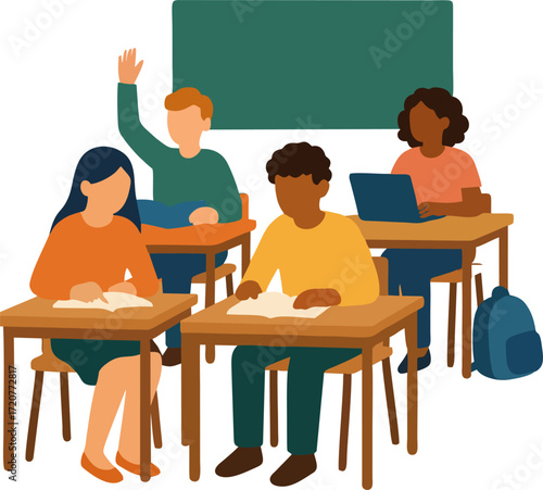 students studying in classroom flat design vector isolated