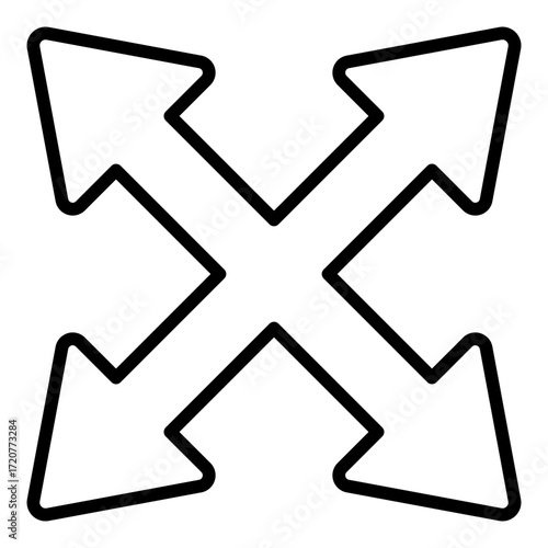 cross outline icon showing four way arrow used for road intersection guide