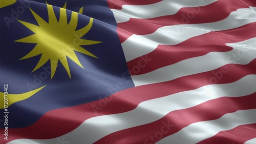 Malaysia flag waving smoothly seamless loop realistic animation background