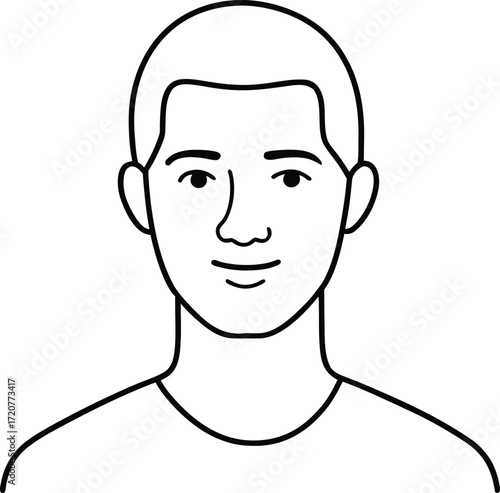 Vector art of simple black and white line drawing of a young mans face and shoulders