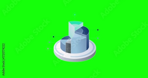 3D Exploded Pie Chart Animation on Green Screen - Business Data Visualization Stock Footage. Animation motion graphic with chroma green screen clip template 4k