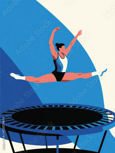 Woman Sport trampoline Illustrator Artwork Design Template Poster