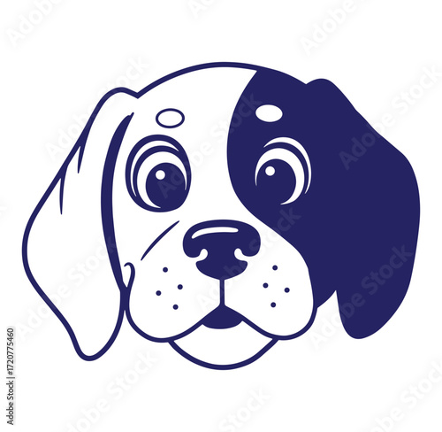 Playful vector illustration of a smiling puppy dog face with two tone color scheme