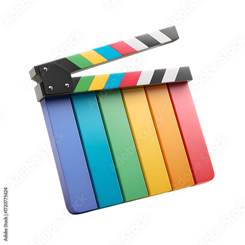 Colorful movie clapperboard isolated on transparent background