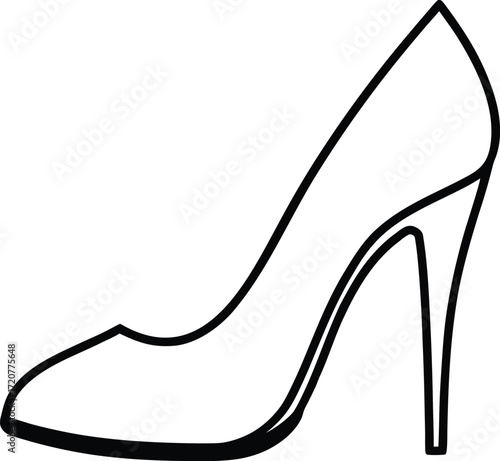 Vector art of a simple black and white line drawing of a classic high heel shoe, isolated on a, representing fashion and footwear