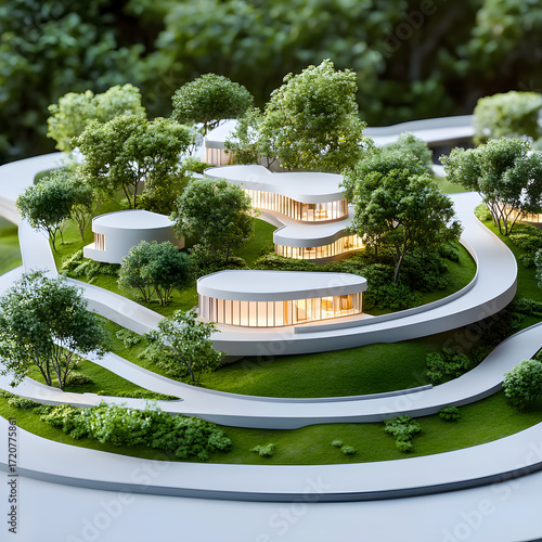 Wallpaper Mural Futuristic eco-friendly hillside villas surrounded by greenery with modern round architecture and elevated pathways for sustainable residential living Torontodigital.ca