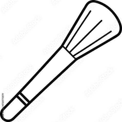 Vector art of a simple black and white line drawing of a makeup brush, isolated on a, perfect for beauty and cosmetic related designs